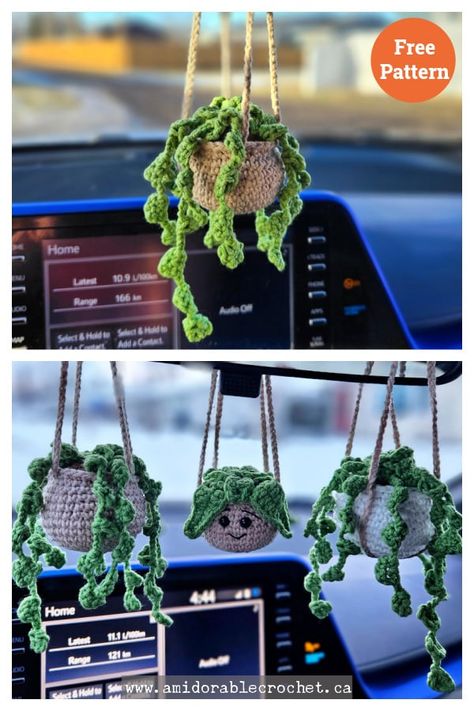 5 Mini Hanging Plant Crochet Patterns Crochet Small Potted Plants, Crochet Car Succulent, Crocheted Hanging Plant Pattern, Crochet Mini Plant Hanger For Car, Crochet Hanging Basket Plant, Crochet Plants For Car, Crochet Hanging Succulent Pattern Free, Mini Hanging Plant Crochet Pattern, Crochet Small Plant Hanger