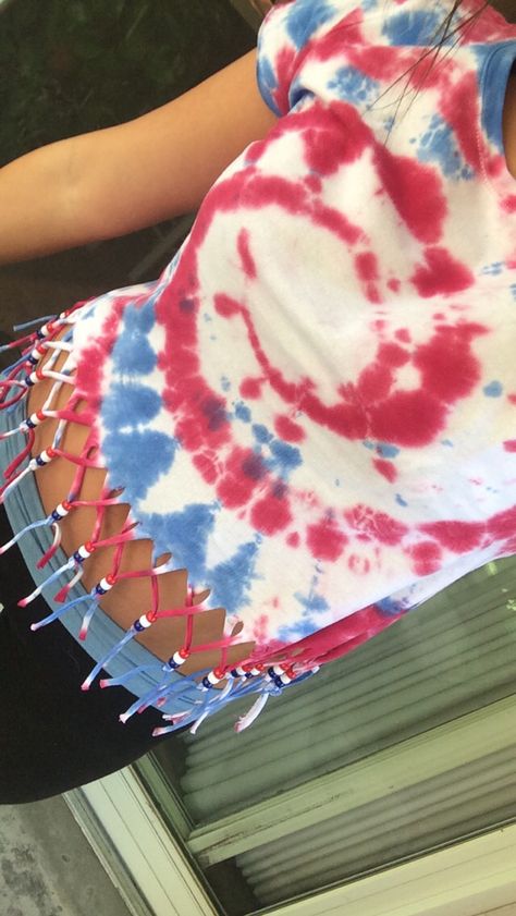 Tye Dye American Flag Shirt, Fringe Shirt With Beads, Fourth Of July Tye Dye, Diy July 4th Shirt, Red White And Blue Tie Dye Shirts, 4th Of July Tie Dye Shirts Diy, Fourth Of July Tie Dye Shirts, Diy 4th Of July Shirts, Diy Fourth Of July Shirt