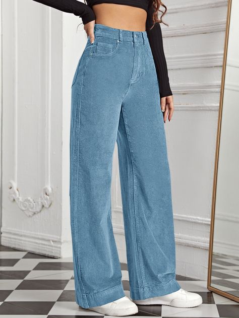 Blue Trousers Outfit, Cord Pants, Corduroy Pants Women, Cord Trousers, Trouser Outfit, Cadet Blue, Women Bottoms, Cords Pants, Blue Corduroy