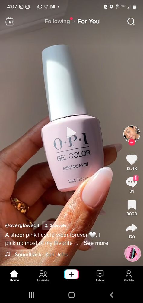 Sheer Opi Colors, Opi Sweetheart Gel, Sheer Opi Gel Colors, Sheer Gel Polish, Chiffon My Mind Opi Gel, Opi Blush Nail Polish, Opi Pink Gel Polish, Opi Milky Pink, Light Pink Opi Gel Polish