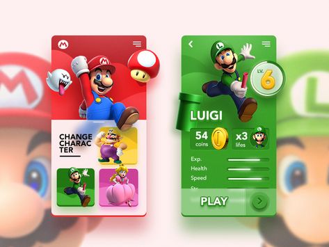 Great work from a designer in the Dribbble community; your best resource to discover and connect with designers worldwide. Iphone Interface, Mario Game, Ui Ux 디자인, Game Card Design, Game Gui, Mario Games, Game Interface, Game Ui Design, Mobile Ui Design