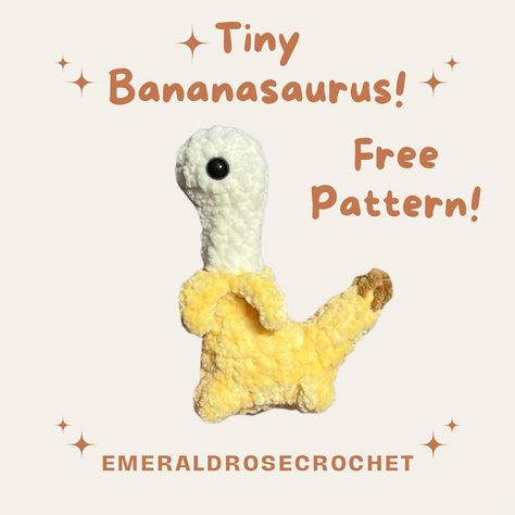 Leah | Emerald Rose Crochet | Tiny Bananasaurus has arrived!! 🍌 🦕 He is a FREE NO SEW cutie! Thank you to those that helped me reach a 1000 followers!! This is such a… | Instagram Crochet Human Anatomy, On The Go Crochet Projects, Bananasaurus Crochet Pattern Free, Crochet Large Frog Pattern Free, Quick Fun Crochet Patterns, How To Sew Crochet, Bananasaurus Crochet Pattern, Crochet Bananasaurus, Cute Tiny Crochet Projects