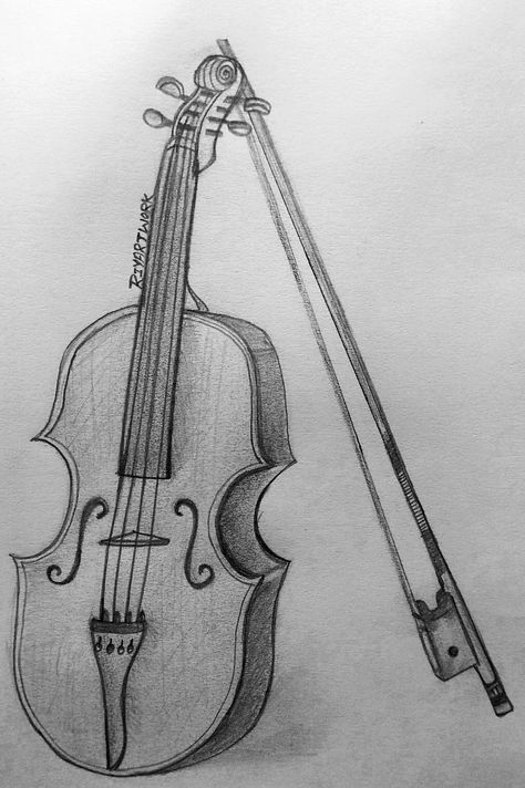 Violin Sketch Pencil, Orchestra Drawing Art, Violin Drawing Sketches, Violin Drawing, Pencil Sketches Easy, Violin Instrument, Drawing Examples, Sketches Easy, Book Art Drawings