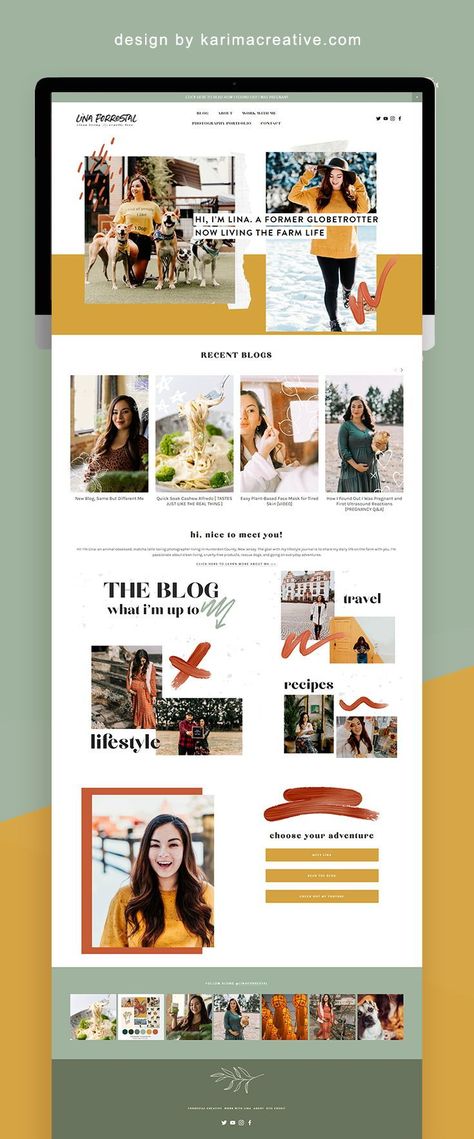 #karimacreative Modern blog design: a custom Squarespace website design for a lifestyle blogger that combines custom patterns, logo design and more #squarespace Blog Website Inspiration, Personal Blog Design, Lifestyle Blog Design, Blog Website Design, Squarespace Web Design, Modern Website Design, Creative Website Design, Squarespace Design, Creative Website