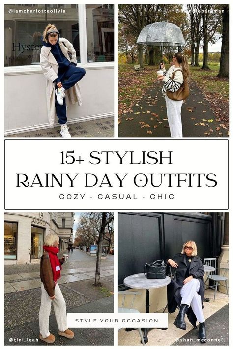 15+ Casual & Cute Rainy Day Outfit Ideas That Will Keep You Cozy. Find the perfect rainy day outfit aesthetic for work, school, running errands, or weekend outfits. Whether you’re looking for spring outfits or fall outfits, these are the perfect cute, chic, and casual rainy day outfit ideas. Rainy Chilly Day Outfit, Nyc Work Outfit Spring, Rainy Travel Outfit, Rain Fashion Outfit, Rainy Day Outfit For Spring Casual Rain, Rainy Day Brunch Outfit, Spring Outfits Rainy Day, Rainy Day Church Outfit, Cute Rainy Day Outfit Spring