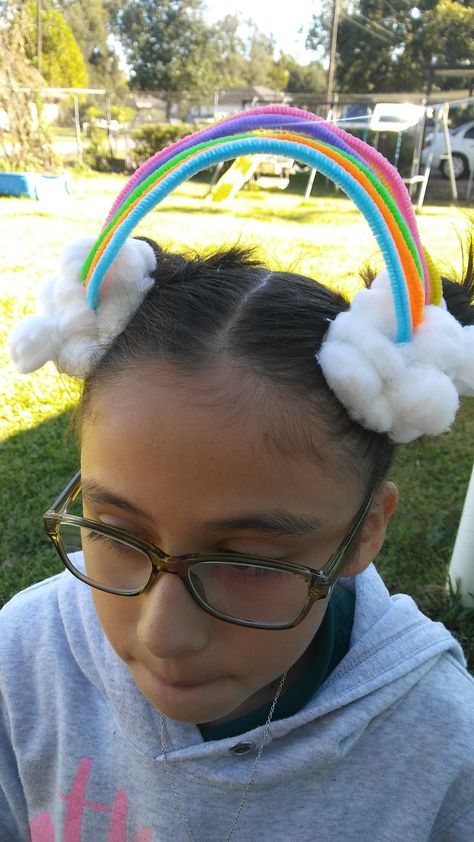 Rainbow Hair Crazy Hair Day, Crazy Hair Day Rainbow And Clouds, Rainbow Spirit Day, Rainbow Day At School Outfit, Kids Crazy Hair Day, Whacky Hair Day, Crazy Hair For Kids, Preschool Classroom Setup, School Spirit Days