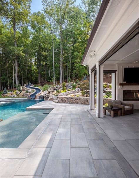 BLU 60MM SLAB SMOOTH CHAMPLAIN GREY | Techo-Bloc Patio Stone Ideas, Pool House Exterior, Pool Plans, Contemporary Backyard, Patio Stone, Dream Backyard Pool, Diy Outdoor Lighting, Patio Slabs, Stone Ideas