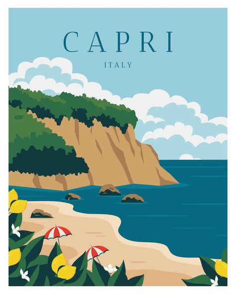 Italy Illustration, Greece Landscape, Italy Travel Poster, Sky Vector, Travel Background, Travel To Greece, Bar Poster, Santorini Island, Sea Travel