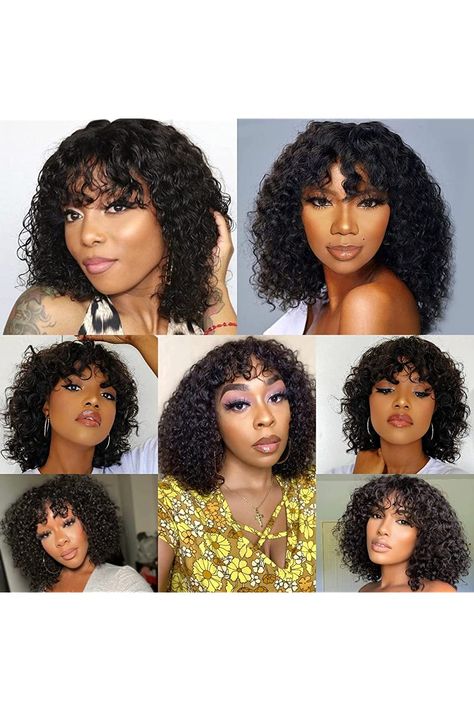 Short Bob Curly, Curly Wig With Bangs, Short Bobs With Bangs, Clip In Hair Pieces, Curly Human Hair Wigs, Curly Bob Wigs, Human Wigs, Short Curly Bob, Short Curly Wigs