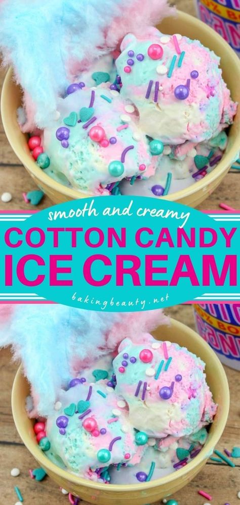 Cotton Candy Ice Cream, summer dessert recipes, frozen treats Cotton Candy Ice Cream Recipe, Cotton Candy Recipe, Homemade Cotton Candy, Bubble Gum Ice Cream, Cotton Candy Ice Cream, Bubble Cake, Creamy Ice Cream, Candy Ice Cream, Birthday Sweets