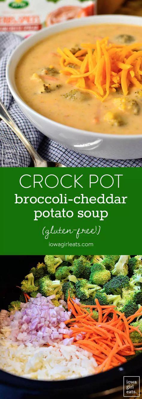 Broccoli Cheddar Potato Soup, Broccoli Cheddar Potato, Cheddar Potato Soup, Gluten Free Crock Pot Recipes, Beef Crockpot, Cheddar Potatoes, Crock Pot Potatoes, Potato Soup Crock Pot, Crockpot Soup Recipes