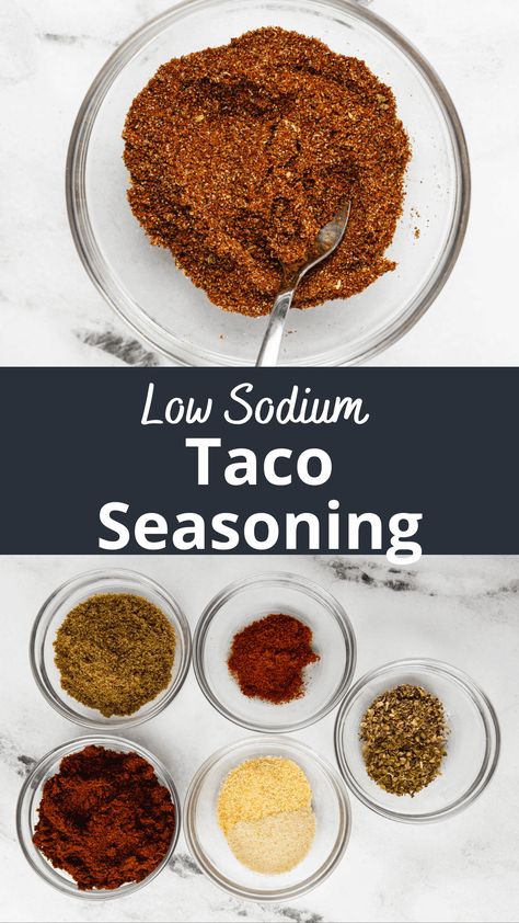 Whether you forgot to buy taco seasoning at the store or are looking to make a DIY low-sodium option, this taco seasoning has got you covered. This homemade blend lets you control sodium intake without sacrificing flavor. This spice blend is great for tacos, enchiladas, quesadillas, or any Mexican / Tex-Mex dish your making! Low Sodium Taco Seasoning Recipe, Low Sodium Taco Seasoning, Taco Meat Seasoning, Low Sodium Recipes Heart, Sodium Intake, British Cooking, Mexican Seasoning, Taco Seasoning Recipe, Weeknight Recipes