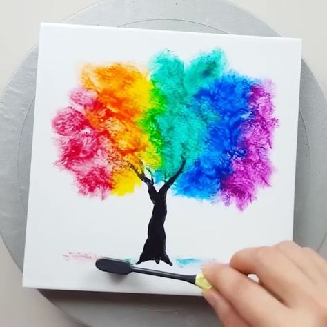 Designer Gemma77, Rainbow Tree, Chinese Brush Painting, Canvas Painting Tutorials, Card Sentiments, Melting Crayons, Canvas Painting Diy, Tree Canvas, Rainbow Art