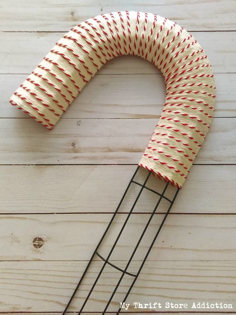 Run to the dollar store to grab a candy cane wire form so you can create one of these farmhouse style wreaths! Candy Cane Wreath Tutorial, Candy Cane Wreath Diy, Alternative Diy, Wreath Alternative, Candy Cane Crafts, Farmhouse Style Wreath, Deco Mesh Wreaths Diy, There Is Still Time, Mesh Wreath Diy