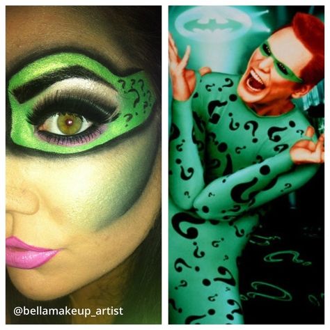 riddler makeup | Riddler inspired look Riddler Costume For Women, Riddler Makeup, The Riddler Costume, Riddler Costume, Deer Halloween Costumes, Batman Riddler, Halloween Shoot, The Riddler, Costume For Women