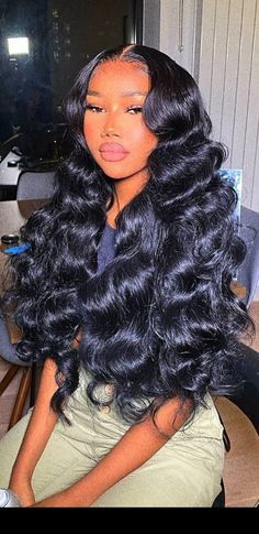 Body Wave Hair Middle Part, Beach Waves Wigs, Curled Weave Hairstyles Black Women, Long Beach Waves Black Hair, Beach Wave Hair Black Women, Loose Wave Black Women, Beach Waves Weave Black Women, Curled Body Wave Wig, Beachwave Curls Black Women