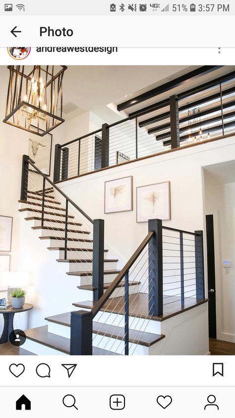 Farmhouse Stairs, Open Trap, Flex Space, Pelan Rumah, Diy Staircase, Staircase Decor, Casa Country, Lan Can, Modern Staircase