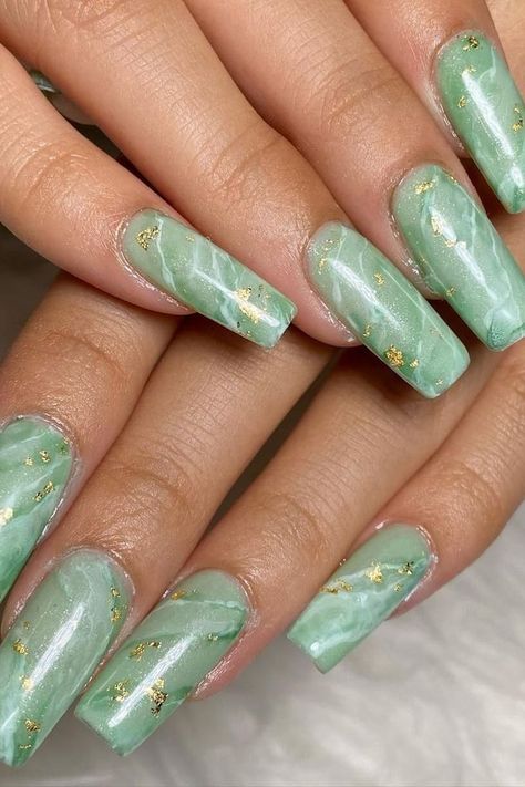 Jade Green Nails Acrylic, Jade Green Nails, Green Nails Acrylic, Gold Holiday Nails, Water Shadow, Disney Nail Decals, Nails Board, Gold Gel Nails, Nail Artwork