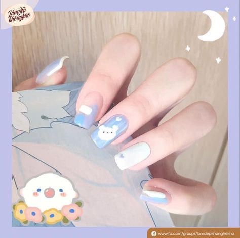 Nail Colors Light Blue, Nail Colors Light, Summer Nail Colors, Light Blue Nails, Bears Nails, Elegant Nail Art, Asian Nails, Hello Nails, Korean Summer