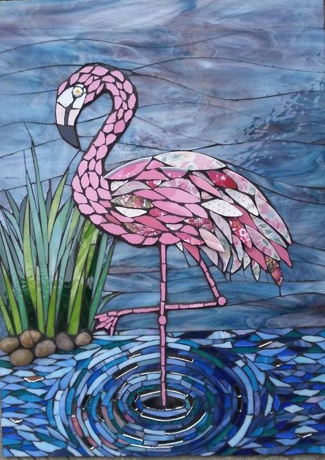 Flamingo, Julie Aldridge Flamingo Mosaic, Tiles Mirror, Mosaics Art, Mosaic Animals, Mosaic Garden Art, Mosaic Birds, Mosaic Art Projects, Mosaic Tile Art, Stained Glass Birds