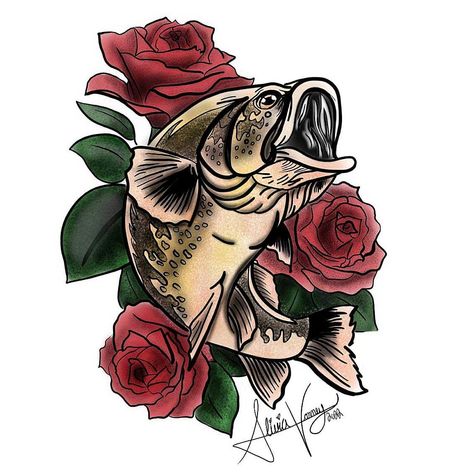 Fish And Rose Tattoo, Goldfish Tattoo, Fish Drawing, Fish Tattoo, Fish Drawings, Rose Tattoos, Rose Tattoo, Art Portfolio, Color Tattoo