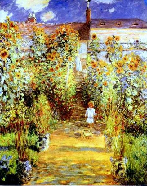 Monets Garden At Vétheuil, Claude Monet (1840 - 1926, French), I AM A CHILD-children in art history-blog Montessori Resources, Monet Garden Giverny, French Impressionist Painters, Toll Gate, Michael Angelo, Monet's Garden, Claude Monet Paintings, Claude Monet Art, Plein Air Landscape