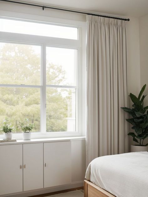 Maximize the natural light from the window by placing the bed in front of it and framing it with sheer curtains. Complete the look with a sleek white dresser and add some indoor plants for a refreshing touch. Bedroom Arrangement Ideas, Bedroom Arrangement, Creative Bedroom, Arrangement Ideas, White Dresser, Sheer Curtains, The Window, Indoor Plants, Natural Light