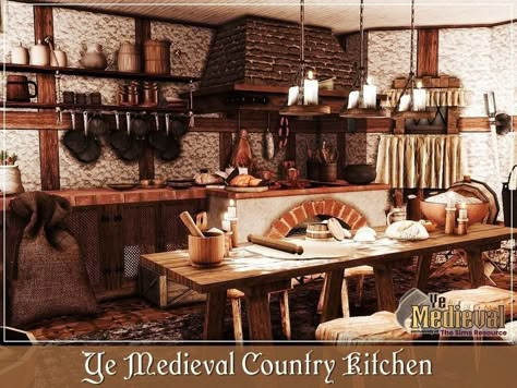 The Sims Resource - Ye Medieval Country Kitchen Sims 4 Medieval, Medieval Kitchen, Sims Medieval, Sims 4 Kitchen, Sims 4 Tsr, Sims 4 Cc Furniture, Old Kitchen, The Sims Resource, Sims 4 Mods