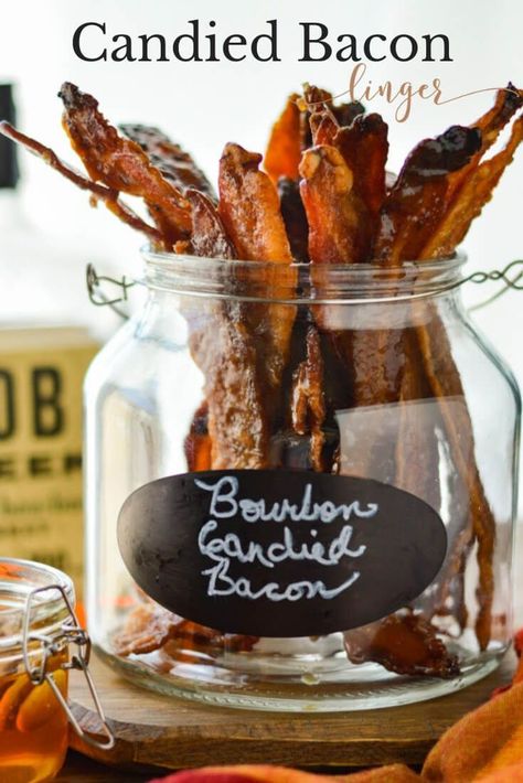 This recipe gives simple instructions on how to make Bourbon Candied Bacon in the oven from start to finish. The perfect appetizer for any party. Made with honey, brown sugar and of course bourbon. #candiedbacon #bacon #appetizers Maple Candied Bacon Recipe, Candied Bacon Recipe, Bourbon Recipes, Maple Candy, Bourbon Tasting, Bacon In The Oven, Bacon Appetizers, Whiskey Tasting, Candied Bacon