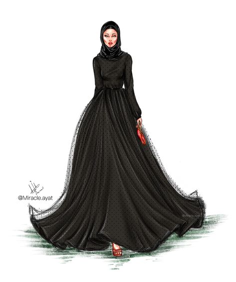 Hijab Fashion Design, Hijab Sketch, Annah Hariri, Textile Pattern Design Fashion, Sketch Fashion, Fashion Design Books, Sketching Art, Fashion Artwork, Fashion Illustration Sketches Dresses