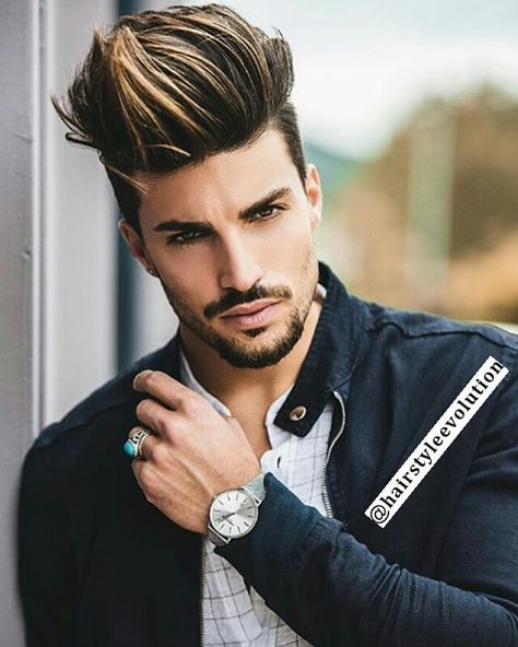 High Fade Pompadour, Highlights For Men, Hairstyles Highlights, Boys Hairstyles, Trendy Mens Haircuts, Pompadour Hairstyle, Mens Hair Colour, Men Hairstyle, Men's Hairstyle