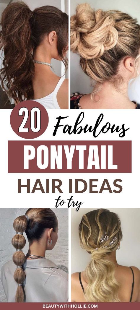 Fab Ponytail Hair Ideas To Try Faux Ponytail Hairstyles, Long Pony Tailed Hairstyle, Ponytail Hacks For Short Hair, High Messy Ponytail, Cute Ponytails For Medium Hair, Ponytail Hair Ideas, Ponytails With Bangs, Hair Poof, Pony Hairstyle