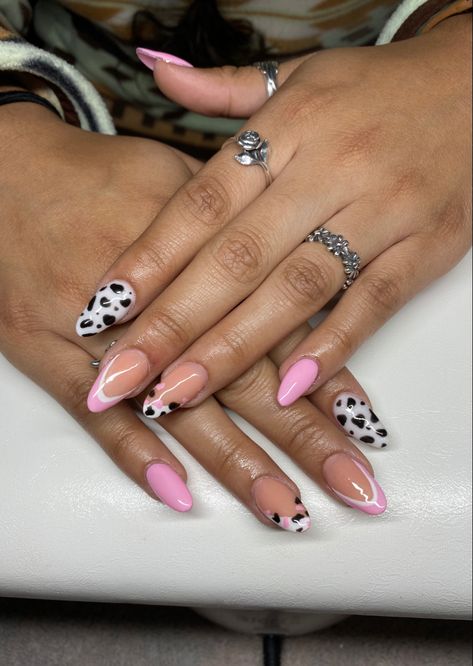 Pink Cow Nails, Cow Nails, White Cow, Pink Cow, Dream Nails, Cow Print, Almond Nails, Nail Inspo, Pretty In Pink