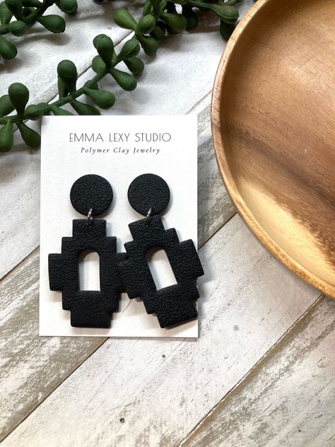 Excited to share this item from my #etsy shop: Clay Earrings / POLYMER CLAY earrings / Aztec Clay Earrings / handmade / lightweight / statement earrings / gifts for her / sale Aztec Clay, Textured Clay, Clay Studio, Earrings Polymer, Polymer Earrings, Black Clay, Earrings Polymer Clay, Safe Place, Handmade Polymer Clay