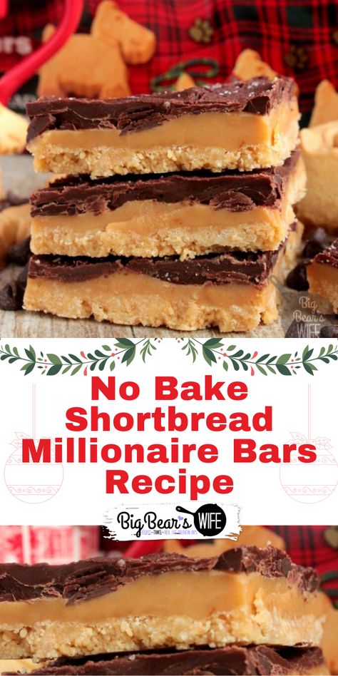 No Bake Shortbread Millionaire Bars- Shortbread cookies, homemade caramel and melted chocolate are layered together to create these perfect No Bake Shortbread Millionaire Bars! No Bake Squares And Bars Recipes, Millionaire Bars, Southern Recipes Desserts, Caramel Ingredients, Cookies Homemade, Slow Cooker Recipes Dessert, Millionaire Shortbread, Dessert Recipes For Kids, Shortbread Bars