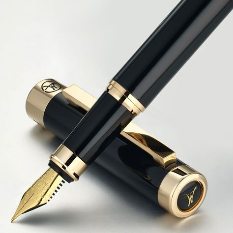 PRICES MAY VARY. Luxury craftsmanship-The pen is precision-turned from solid brass components, black lacquer, elaborated 24K Gold Finish, exquisitely engraved logo at the tail end, enjoy the feeling brought by the MCNTEIK fountain pen, luxury, power and sophistication. Portray your creativity effortlessly -Smooth flow of ink from Schmidt 18K Gilded nib, renowned for its precision and consistency. Perfectly weighted and balanced, A luxury pen for writers and professionals. The Star of any occasio Nice Pens, Best Pen, Luxury Fountain, Pilot Fountain Pen, Gift Set For Men, Fancy Pens, Brass Components, Pen Set Gift, Luxury Pens