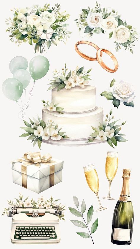 Watercolor wedding  isolated element set | premium image by rawpixel.com / Adjima Watercolor Elements, Stickers Wedding, Wedding Clip Art, Wedding Watercolor, Wedding Watercolor Illustration, Wedding Graphic Design, Wedding Graphics, Birthday Fashion, Wedding Elements