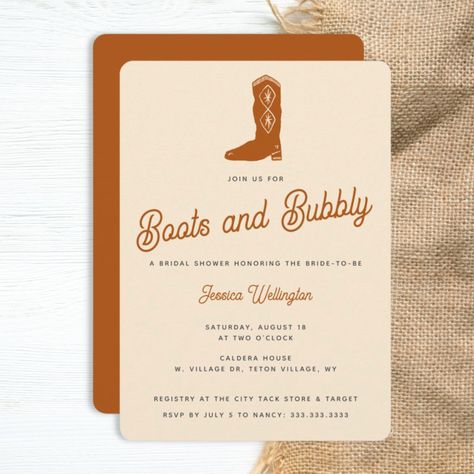 Orange Cowgirl Boots, Boots And Bubbly, Cowgirl Bridal Shower, Equestrian Wedding, Wedding Desert, Boho Cowgirl, Western Riding, Orange Wedding, Modern Invitation