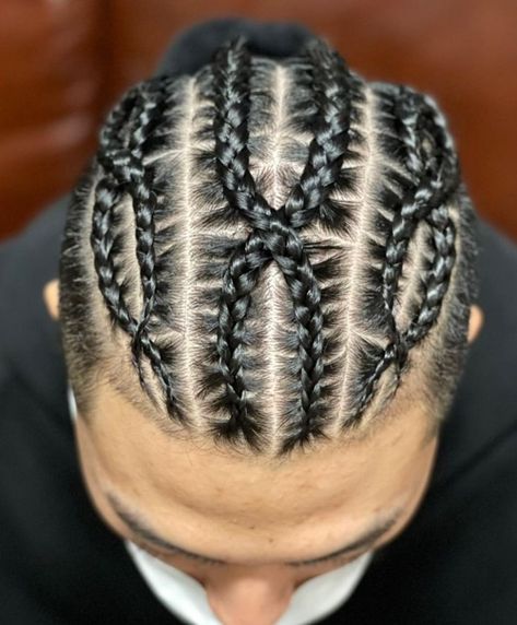 Crossed Cornrows Male Hairstyle Men's Bun, Two Cornrow Braids, Undercut Braid, Braids Designs, Black Men Cornrows, Mohawk Braids, Cornrow Styles For Men, Men Cornrows, Cornrow Braids Men