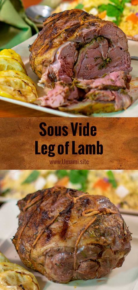 Lamb Sous Vide Recipes, Leg Of Lamb Roast Boneless Sous Vide, Sous Vide Boneless Leg Of Lamb, Sous Vide Lamb Roast, Sous Vide Lamb, Sunday Roasts, Boneless Leg Of Lamb, Sliced Lemon, Lamb Leg Recipes