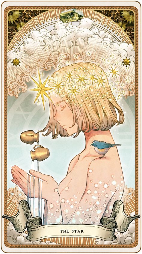 Tarot Cards Art Illustration, The Star Tarot, Aquarius Art, Tarot Cards Art, Tarot Art, Fete Anime, Digital Watercolor, Illustration Character Design, Art Reference Photos