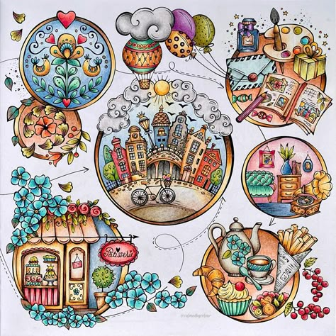 Rita Berman Europa Coloring Pages, Mein Reise Durch Europa Rita Berman, Rita Berman Europa, Colored Pencil Art Projects, Seni Pastel, Rita Berman, Adult Coloring Designs, Castle Art, Animation Art Character Design