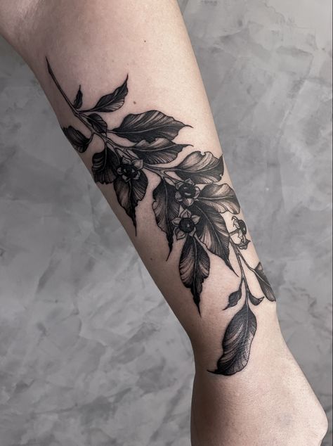 Hand Tattoo Botanical, Gothic Leaves Tattoo, Coverup Ideas Tattoo, Botanical Tattoo Cover Up, Flowers Flash Tattoo, Floral Back Of Arm Tattoo, Botanical Blackwork Tattoo, Illustrative Floral Tattoo, Dark Vine Tattoo