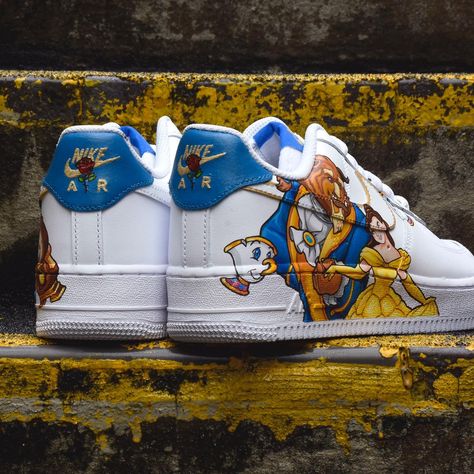 Beauty and the Beast Air Force 1 Custom Check more at https://danielcustoms.com/product/beauty-and-the-beast-air-force-1-custom-8/ Beauty And The Beast Shoes, Cute Converse, Nike Air Force 1 Custom, Custom Af1, Beauty And The Beast Theme, Custom Sneakers Diy, Belle And Beast, Custom Shoes Diy, Painted Sneakers