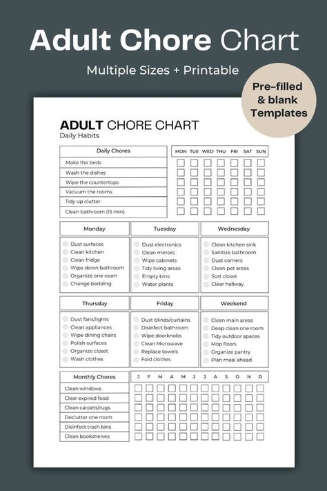 Chores Chart For Adults, Chore Schedule For Adults, Chores List For Adults, Chore Chart For Adults Diy, Adult Chore Chart Ideas, Cleaning Chart For Adults, House Chores List For Adults, Chore List For Adults, Family Chore Chart Ideas