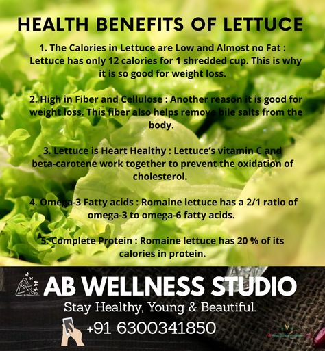 Health Benefits of Lettuce.. – AB Wellness Studio Benefits Of Lettuce, Wellness Studio, Health Workout, Workout Diet, Good Mental Health, Food Facts, Intermittent Fasting, Heart Healthy, Personal Trainer