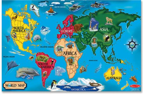 Melissa & Doug Kids Toy, World Map 33-Piece Floor Puzzle World Map Puzzle, North Asia, Map Puzzle, Floor Puzzle, Online Puzzles, Melissa And Doug, World Geography, Melissa & Doug, Oceans Of The World