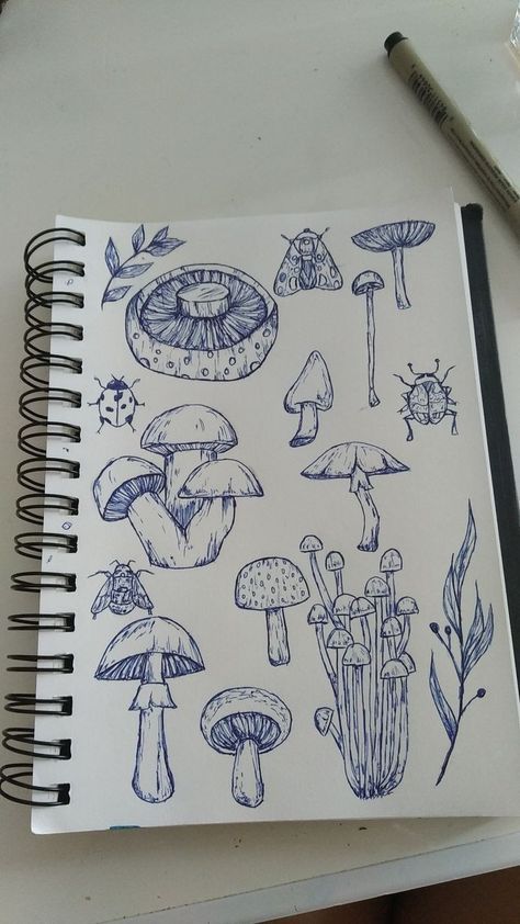 Aesthetic Notebook Drawings, Scretchbook Idea, Mushroom Art Drawing, Mushroom Sketch, Ephemeral Tattoo, Mushroom Drawing, Scribble Art, Made A Mistake, Wife And Kids