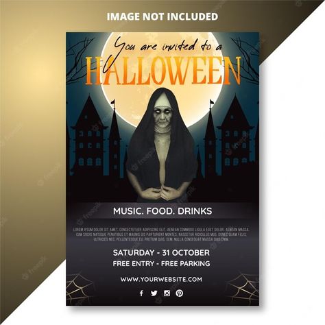 This Halloween flyer is designed to promote and advertise your spooky Halloween event. You can customize this scary design to create a perfect invitation for your Halloween night party! Halloween flyer, Halloween costume flyer, party flyer, Halloween poster, design creative, promotion #freepik #vector #partyflyer #event House Flyer Design, Halloween Promotions, Halloween Party Flyer, Halloween Party Night, Halloween Trends, Halloween Flyer, Invitation Flyer, Halloween Horror Nights, Halloween Poster