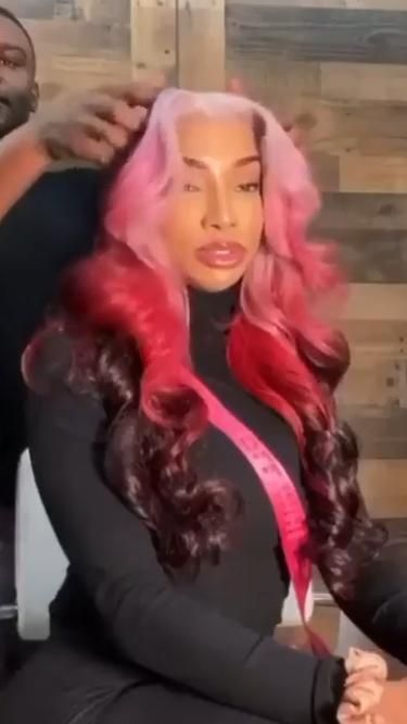 Pink Ombre Hair Black Women, Colored Lacefront Wig, Custom Hair Color, Colorful Hairstyles For Black Women, Pink And Red Wig, Frontal Hairstyles With Color, Color Weave Black Women, Custom Color Wigs On Dark Skin, Colorful Wigs For Black Women